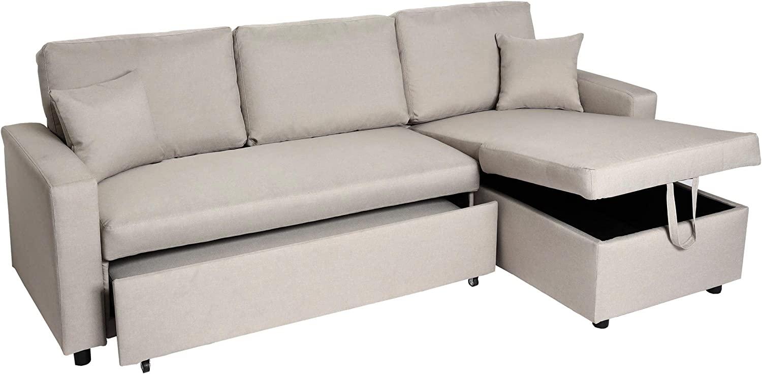 Ecksofa mit Bettkasten HWC-L17, Couch Sofa L-Form, Liegefläche Nosagfederung 228cm ~ beige Bild 1