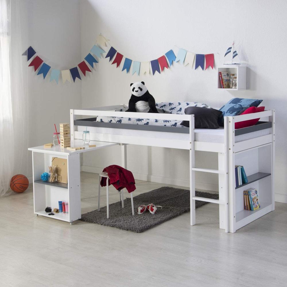 Homestyle4u Funktionsbett mit Schreibtisch, Kiefernholz weiß, 90 x 200 cm Bild 1