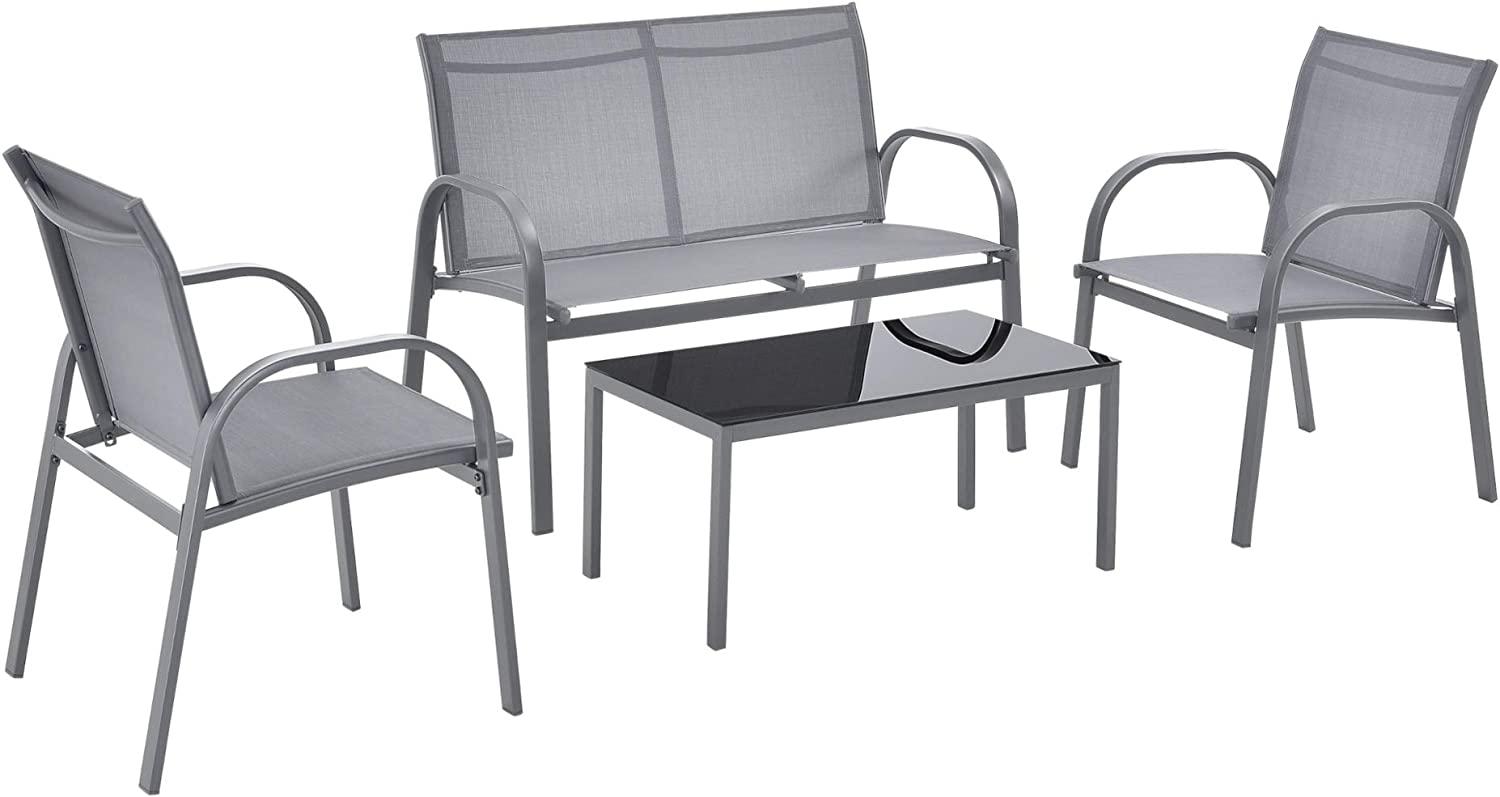 Gartenmöbel-Set Gagra Stühle mit Sitzbank und Tisch Hellgrau en. casa Bild 1