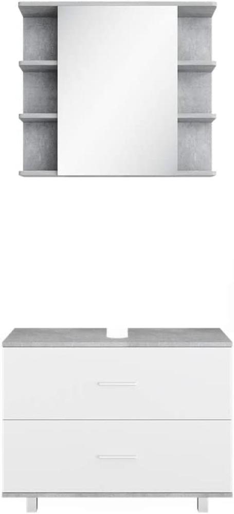 VICCO 2-tlg. Badmöbel-Set 'ILIAS' Weiß Beton, Weiß/Beton, mit Spiegelschrank, Unterschrank Bild 1