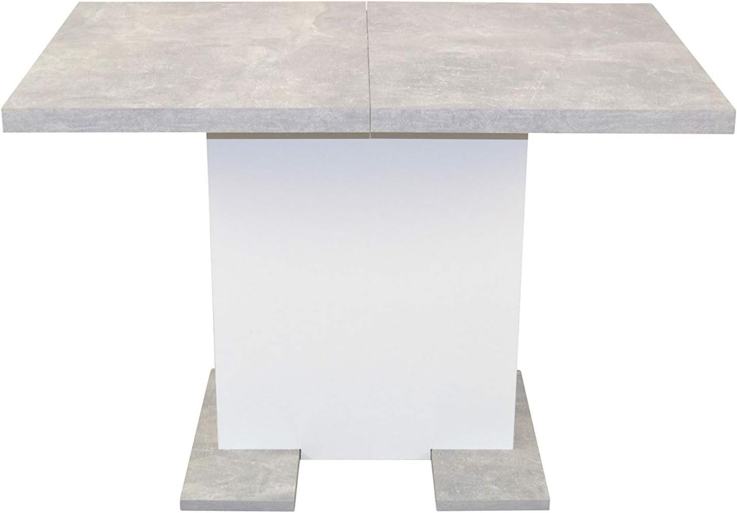 Säulentisch "Sandra" ausziehbar, Betonoptik, grau/weiß Bild 1