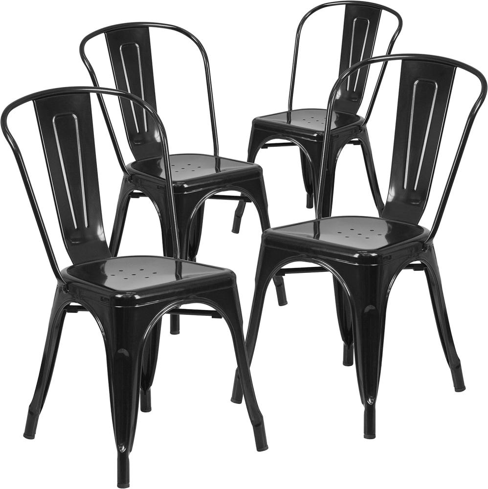 Flash Furniture Stapelbare Stühle für den Innen-und Außenbereich, aus Metall, 4 Stück, Kunststoff, Gummi, Schwarz, 4 Pack Bild 1