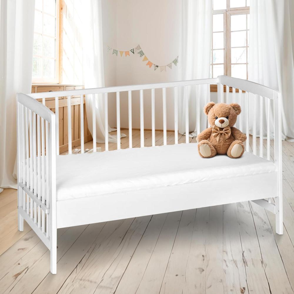 Schardt - Baby Beistellbett Micky - weiß - 60x120cm - aus massivem Buchenholz - Stufenlos Höhenverstellbar - inkl. Umbauseiten und Sicherheitsgurt Bild 1