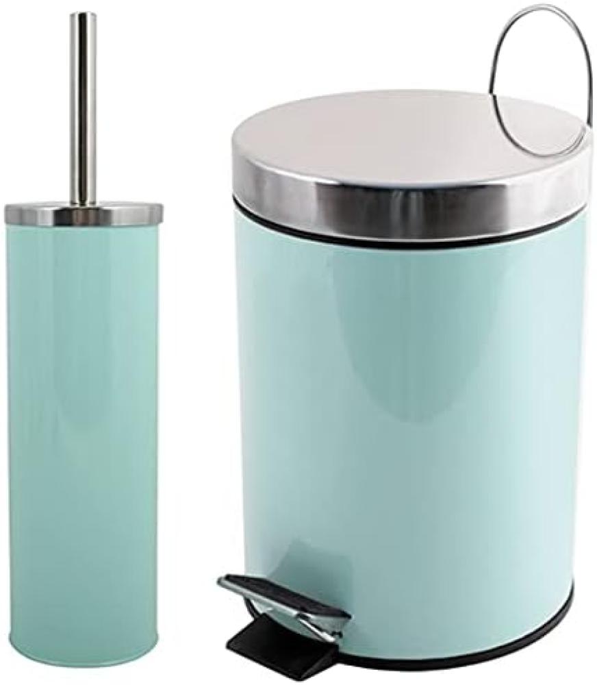 MSV Badezimmer Set, 2-teilige Abfalleimer Kosmetikeimer und WC Bürste “Miami“ Pastellgrün Bild 1