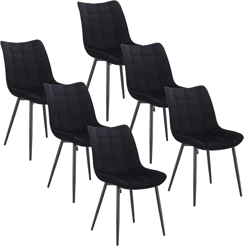 WOLTU 6 x Esszimmerstühle 6er Set Esszimmerstuhl Küchenstuhl Polsterstuhl Design Stuhl mit Rückenlehne, mit Sitzfläche aus Samt, Gestell aus Metall, Schwarz, BH142sz-6 Bild 1