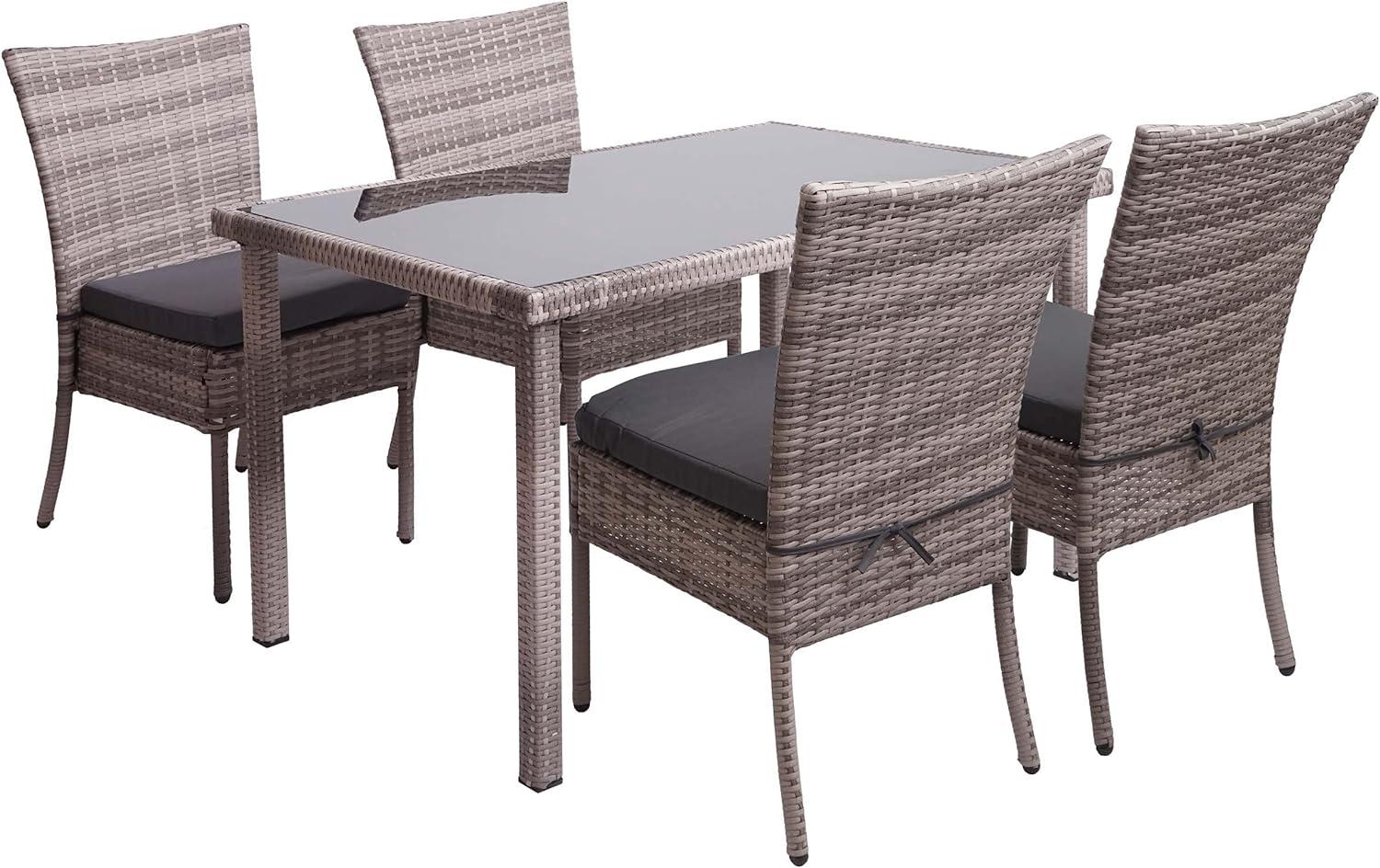Poly-Rattan Garnitur HWC-G19, Sitzgruppe Balkon-/Lounge-Set, 4xStuhl+Tisch, 120x75cm ~ grau-braun, Kissen dunkelgrau Bild 1