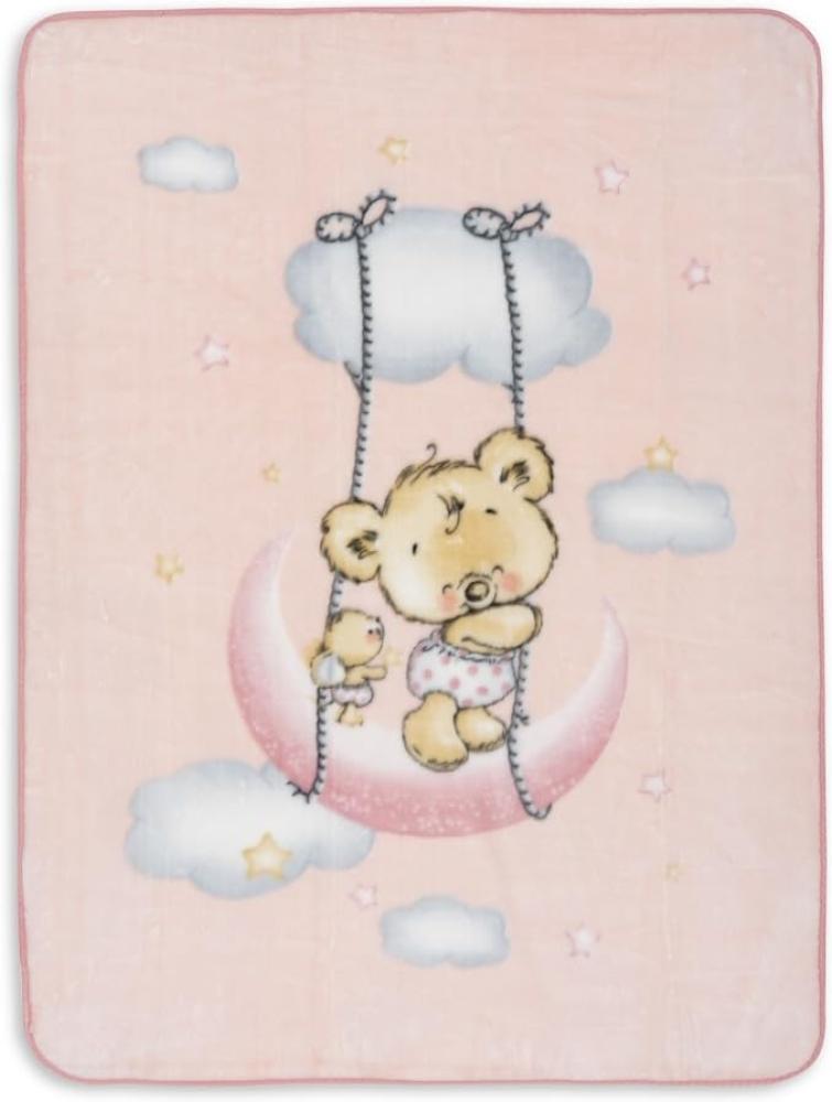 Interbaby Kinderdecke - Babydecke winter für Wiege "Osito Nube rosa" · 110x140 cm · Kuscheldecke flauschig weiche decke baby für kinderbet Bild 1