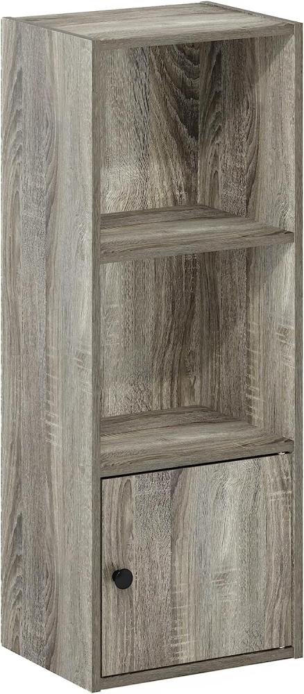 Furinno Luder Bücherregal mit 3 Ebenen und 1 Tür, Holzwerkstoff, Französische Eiche, 3-Tier Bild 1