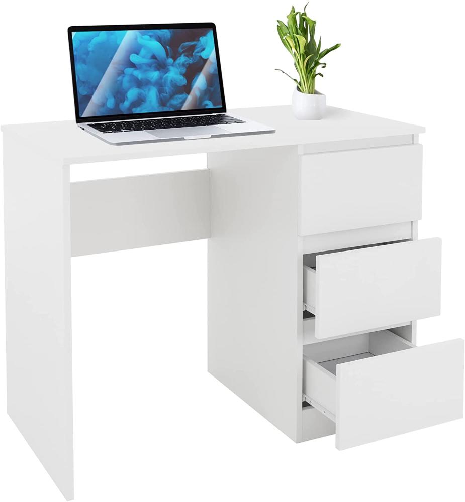 Schreibtisch mit drei Schubladen 90x76x50 cm Weiß aus Holz ML-Design Bild 1