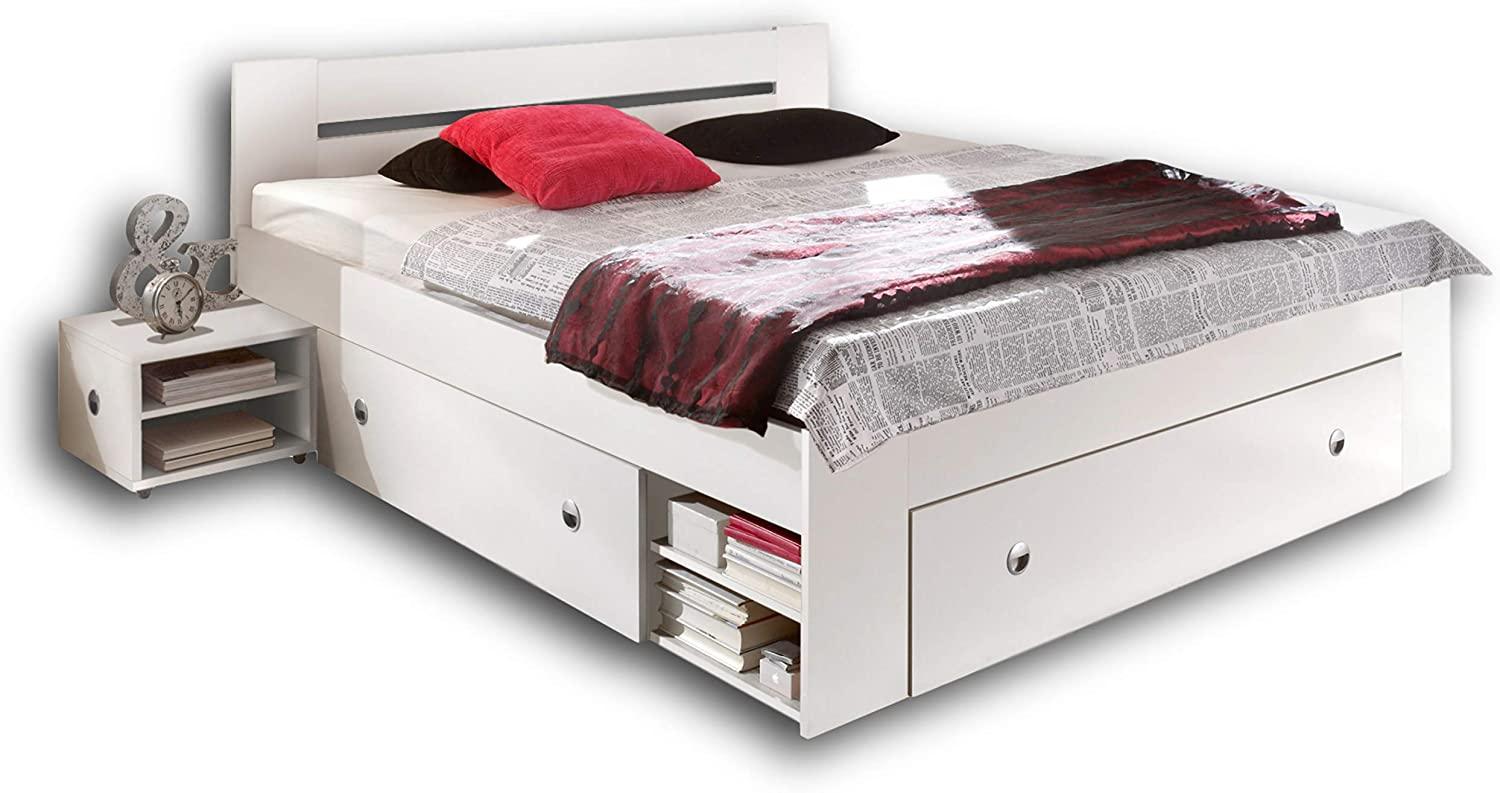 Bett Doppelbett Bettgestell STEFAN Bettkasten Nachtkommoden 140 x 200 weiß Bild 1