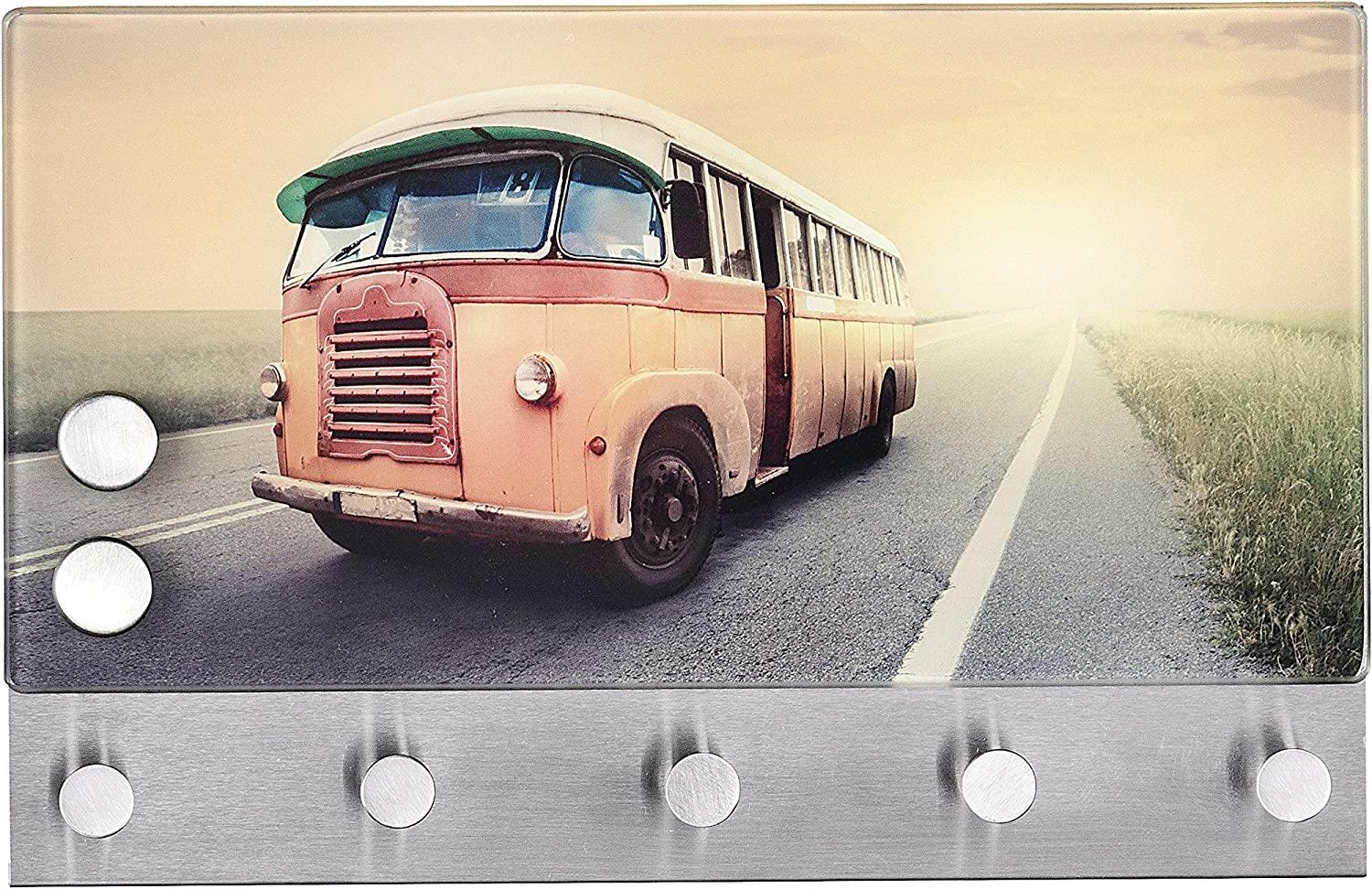 WENKO Magnetische Garderobe Bus - 5 Haken, Gehärtetes Glas, 30 x 19 cm, Mehrfarbig Bild 1