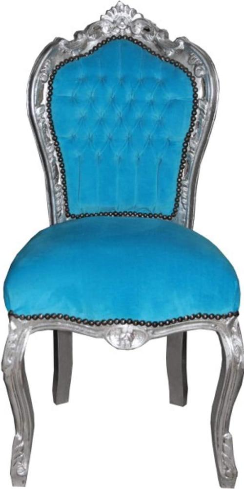 Casa Padrino Barock Esszimmer Stuhl ohne Armlehne Türqis/Silber - Antik Stil Bild 1