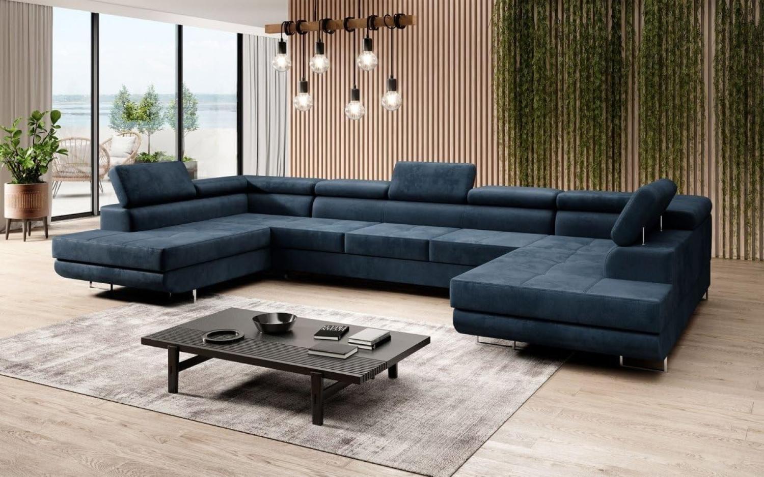 Designer Sofa Taormina mit Schlaf- und Klappfunktion (Samt) Blau Bild 1