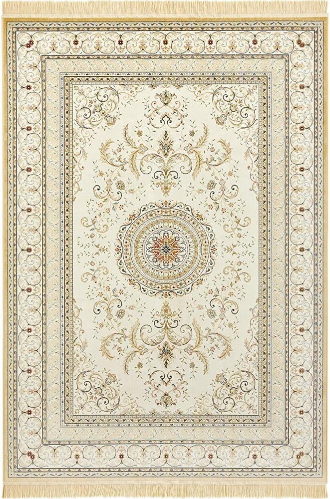 Orientalischer Samt-Teppich Fransen Antik Negar Creme - 135x195x0,5cm Bild 1