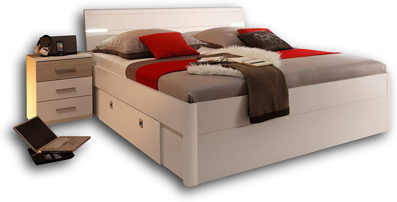 Doppelbett inkl. 2 Nachtkommoden 180 x 200 cm weiß Eiche sonoma Bild 1