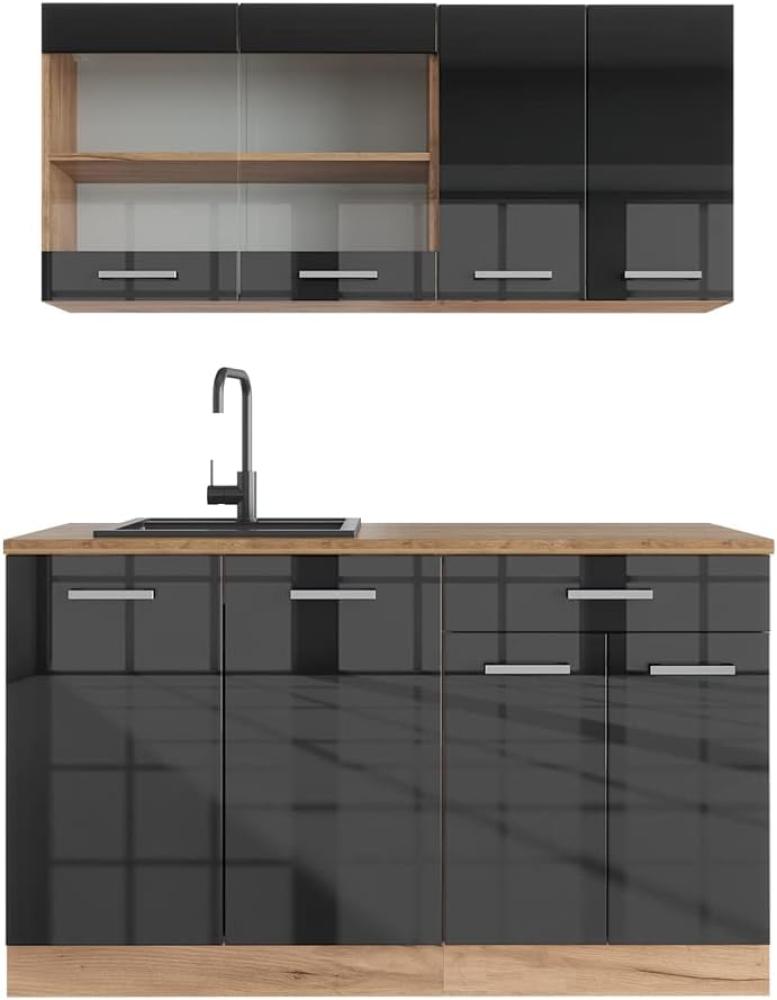 Vicco Küchenzeile Küchenblock Einbauküche R-Line Single 140cm (Anthrazit Hochglanz/Goldkraft Eiche, Ohne Arbeitsplatten) Bild 1