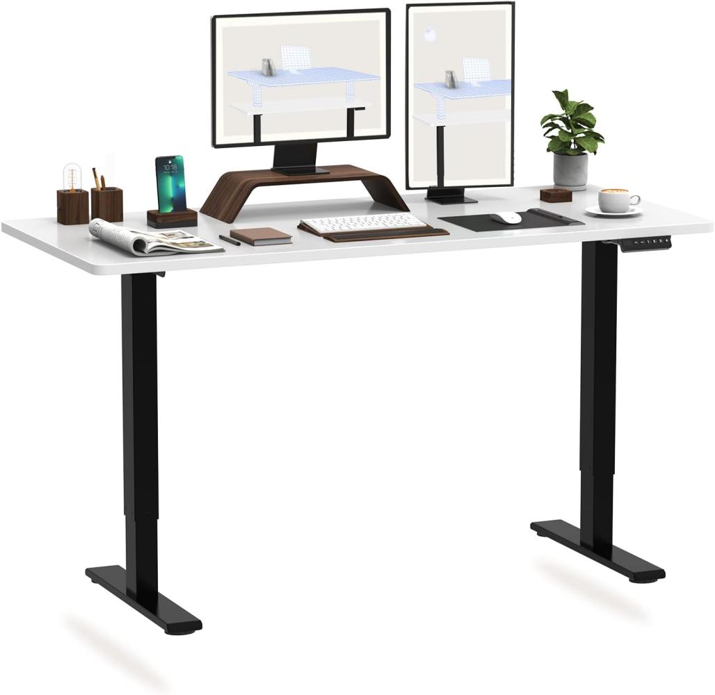 Flexispot Hemera Elektrisch Höhenverstellbarer Schreibtisch mit Tischplatte. Mit Memory-Steuerung und Softstart/-Stop& integriertes Anti-Kollisionssystem (160 x 80 cm, Schwarz+Weiß) Bild 1
