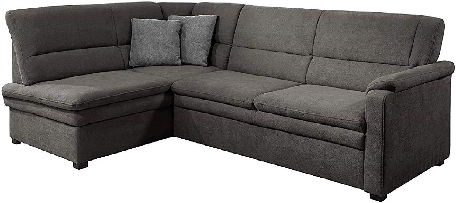 Cavadore Ecksofa Pisoo mit Ottomane links L-sofa, mit Federkern im klassischen Design, 245 x 89 x 161, Flachgewebe Grau Bild 1