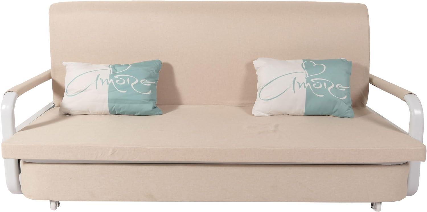 Schlafsofa HWC-M83, Schlafcouch Couch Sofa, Schlaffunktion Bettkasten Liegefläche, 190x185cm ~ Stoff/Textil beige Bild 1
