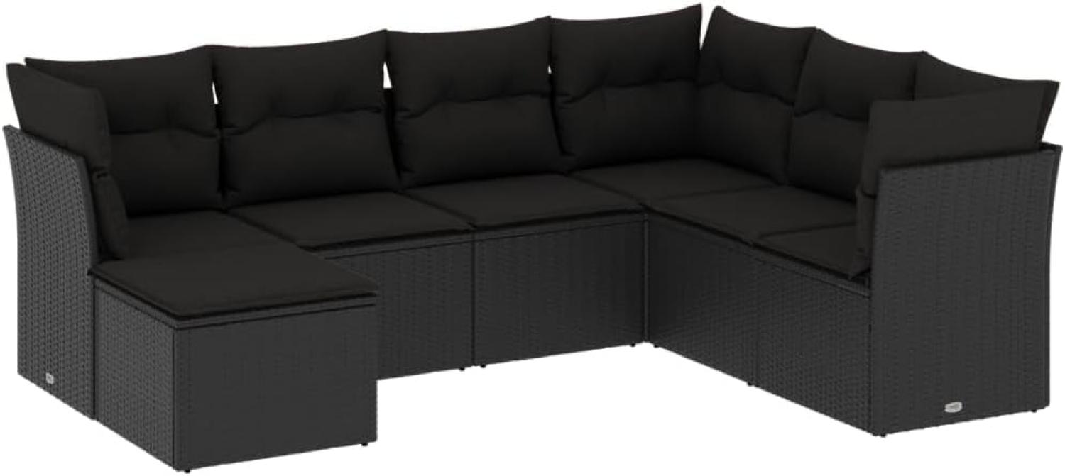 vidaXL 7-tlg. Garten-Sofagarnitur mit Kissen Schwarz Poly Rattan Bild 1