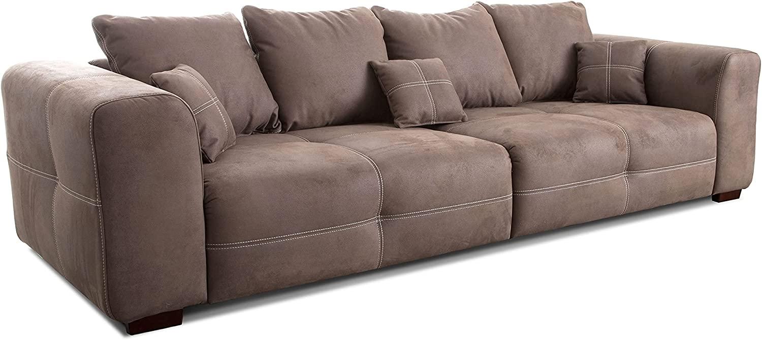 Cavadore Big Sofa Mavericco / Große Couch im modernen Design in Lederoptik / Inklusive Rückenkissen und Zierkissen / 287 x 69 x 108 cm (BxHxT) / Mikrofaser Hellbraun Bild 1