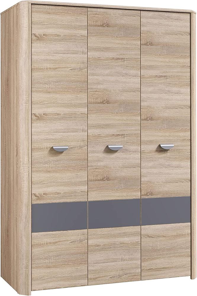 FORTE Yoop Kleiderschrank mit 3 Türen, Holzwerkstoff, Sonoma Eiche kombiniert mit Grau Matt, 58 x 133,2 x 194,4 cm Bild 1