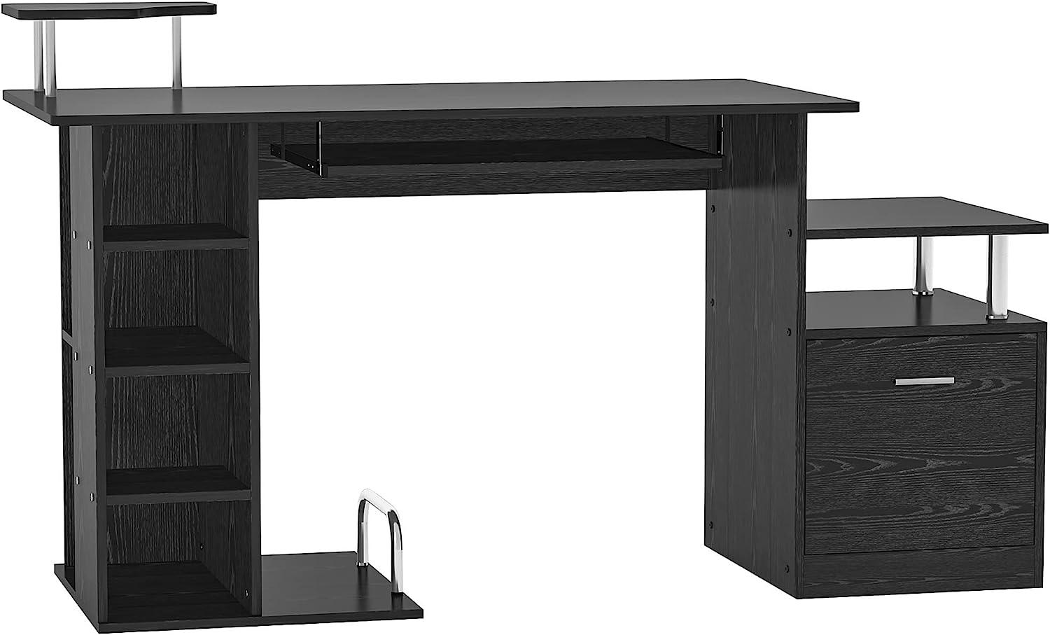 HOMCOM Computertisch Schreibtisch Bürotisch PC Tisch Arbeitstisch mit Schublade und Aktenhalterung 152 × 60 × 88 cm Bild 1