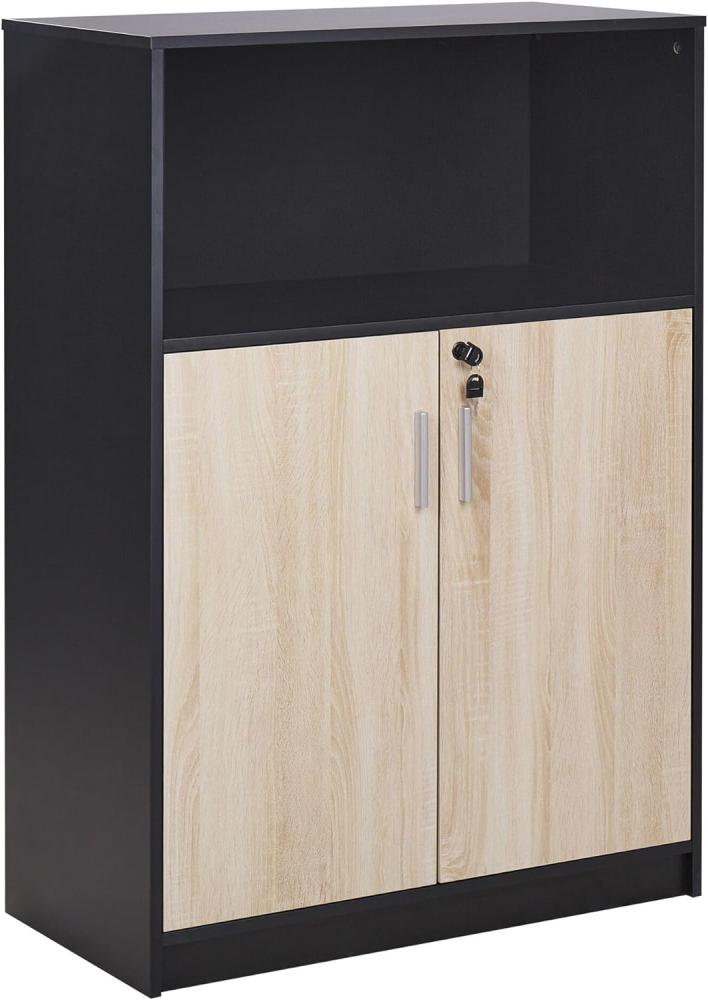 Sideboard heller Holzfarbton schwarz 117 cm 2 Türen offenes Ablagefach ZEHNA Bild 1