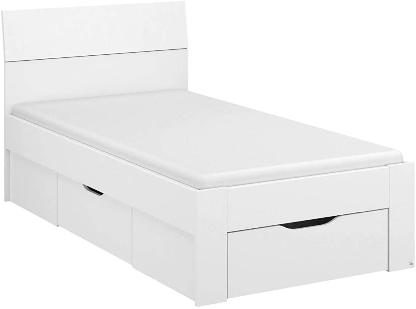 Rauch Möbel Flexx Bett Stauraumbett in Weiß mit 2 Schubkästen als zusätzlichen Stauraum Liegefläche 90 x 200 cm Gesamtmaße Bett BxHxT 95 x 90 x 209 cm Bild 1