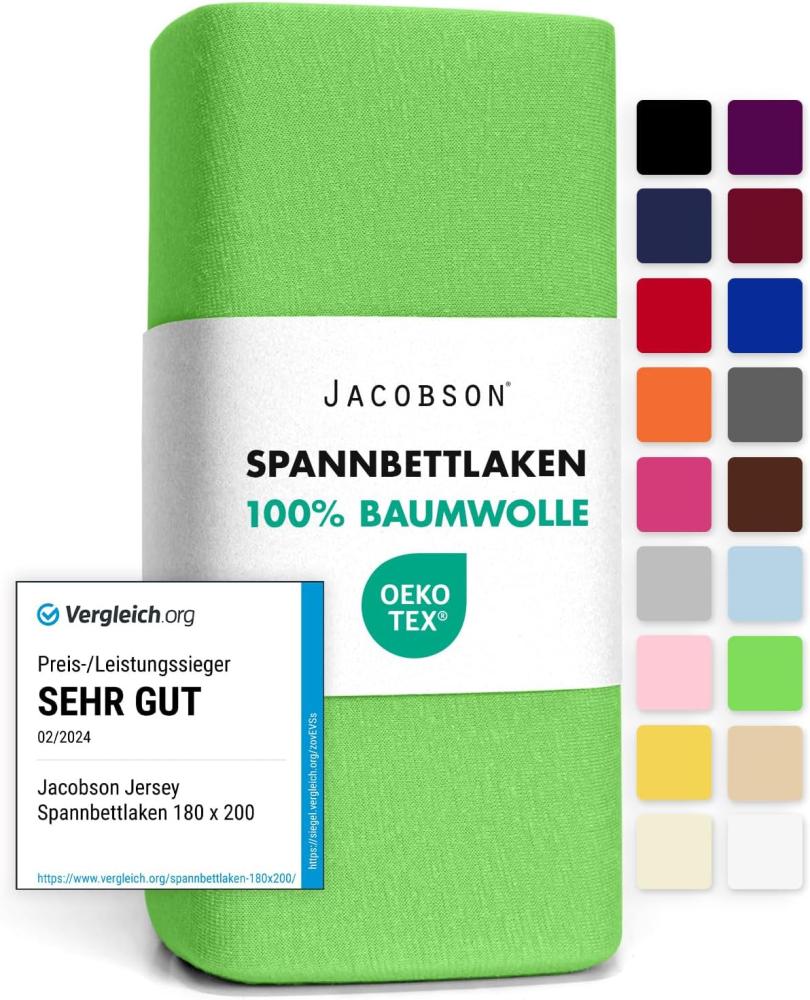 Jacobson Jersey Spannbettlaken Spannbetttuch Baumwolle Bettlaken (120x200-130x200 cm, Apfelgrün) Bild 1