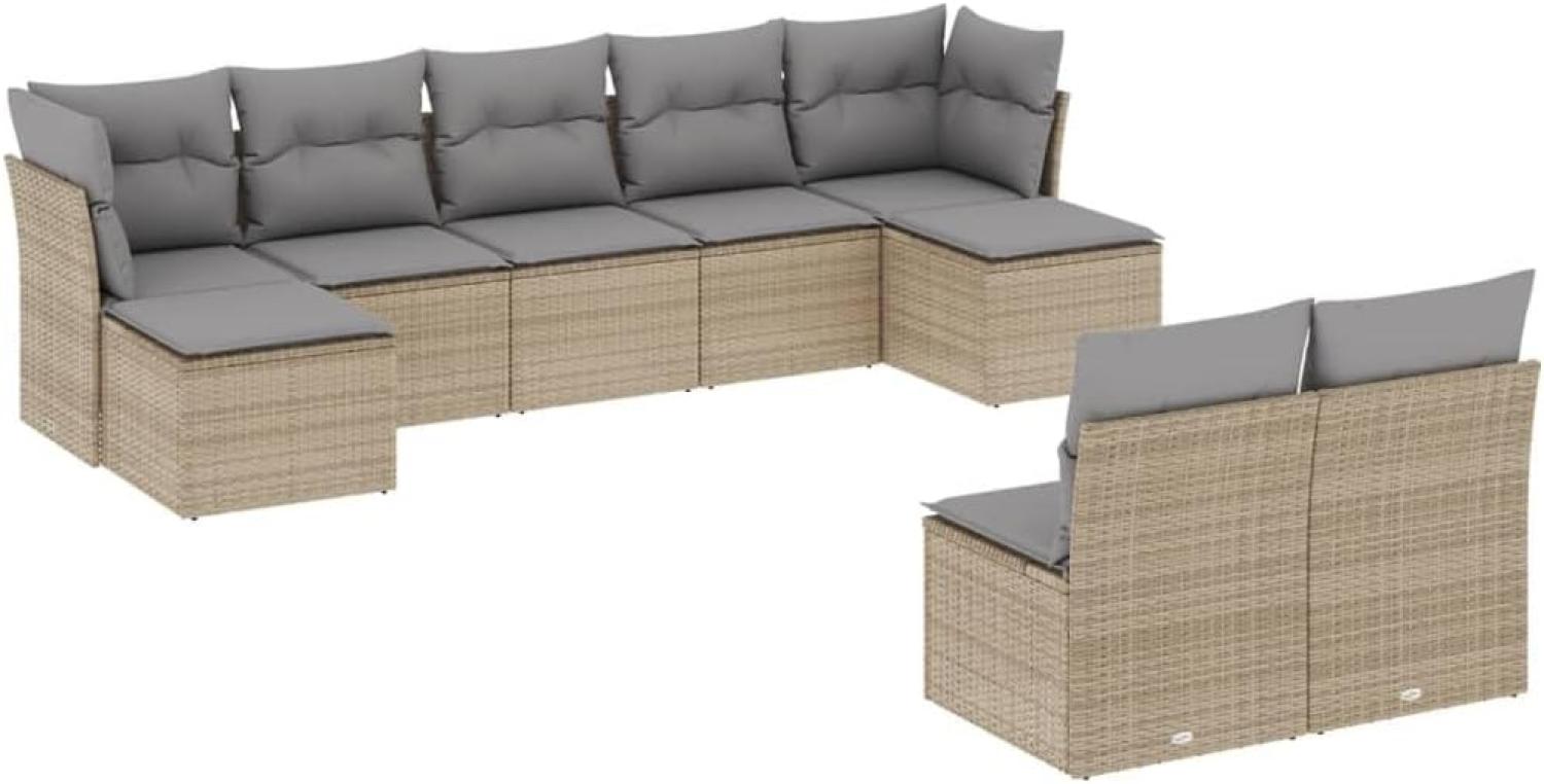 vidaXL 9-tlg. Garten-Sofagarnitur mit Kissen Beige Poly Rattan Bild 1