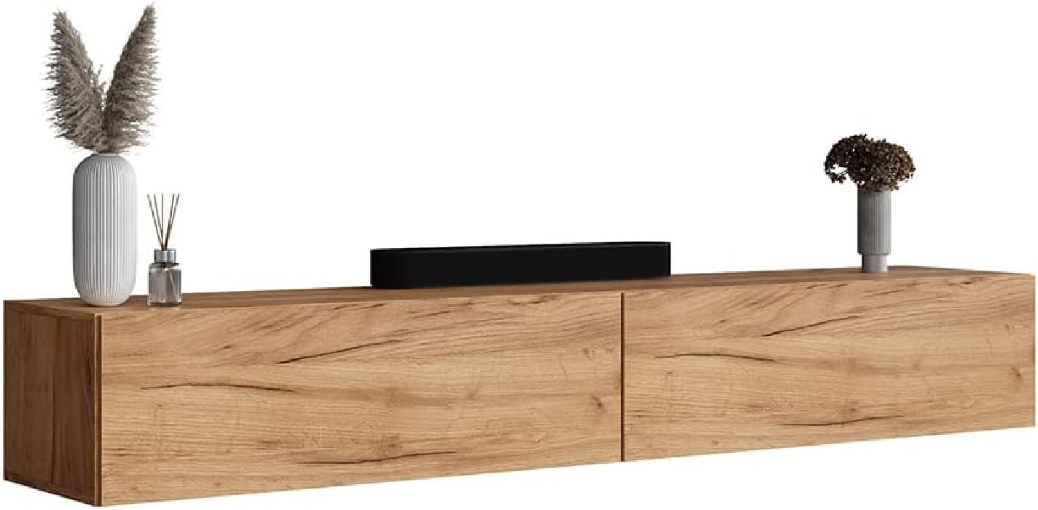 Planetmöbel TV Board 200 cm Gold Eiche, TV Schrank mit 2 Klappen als Stauraum, Lowboard hängend oder stehend, Sideboard Wohnzimmer Bild 1