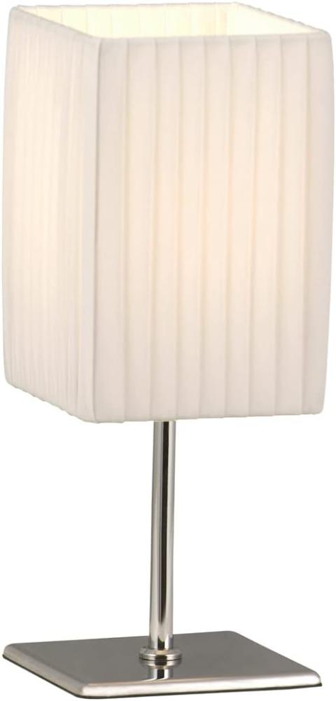 LED Tischleuchte Silber Chrom mit Plissee Stoffschirm Weiß, Höhe 26cm Bild 1