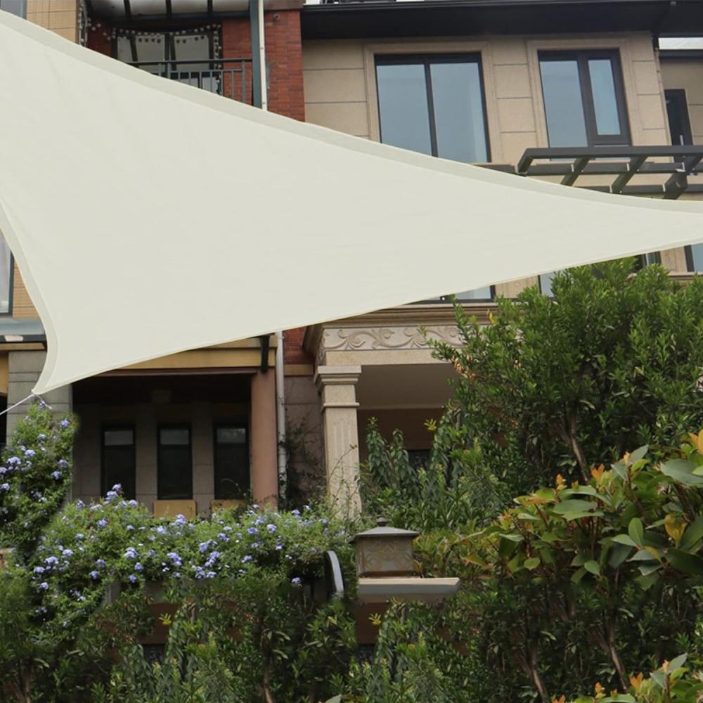 HAIKUS Sonnensegel Wasserdicht Dreieckig 4x4x4m Sonnenschutz Wasserabweisend Premium PES Polyester mit UV Schutz für Balkon Garten Terrasse Creme Bild 1
