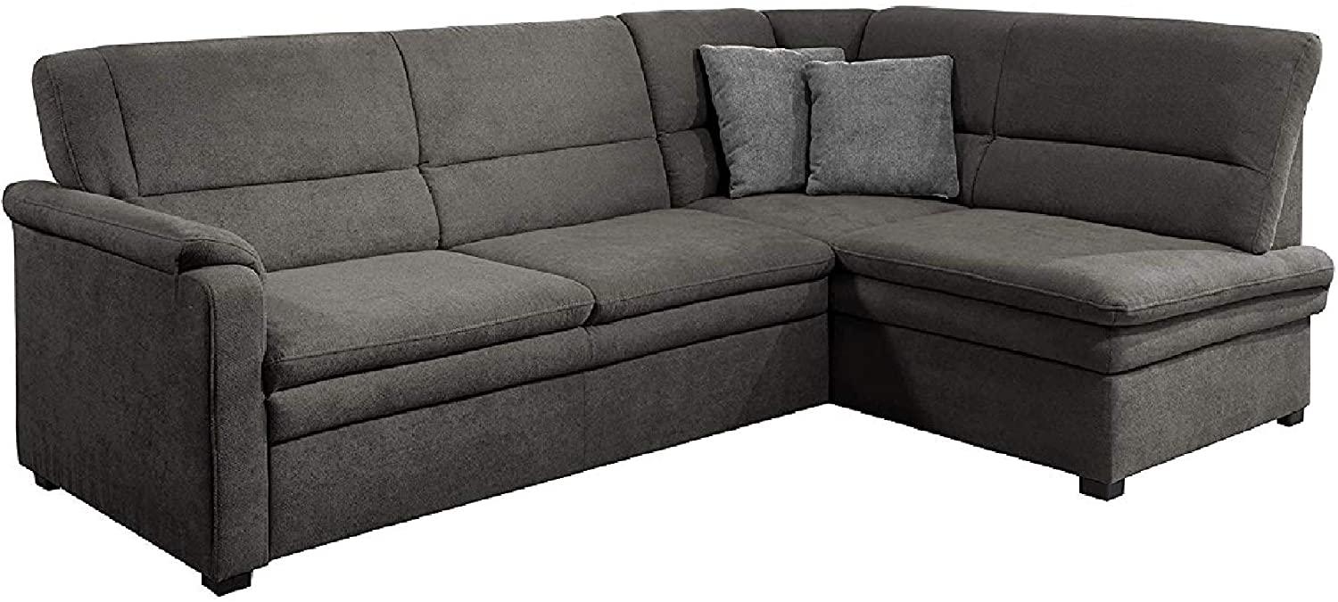 Cavadore Ecksofa Pisoo mit Ottomane rechts L-sofa, mit Federkern und Bettfunktion im klassischen Design, 245 x 89 x 161, Flachgewebe Grau Bild 1