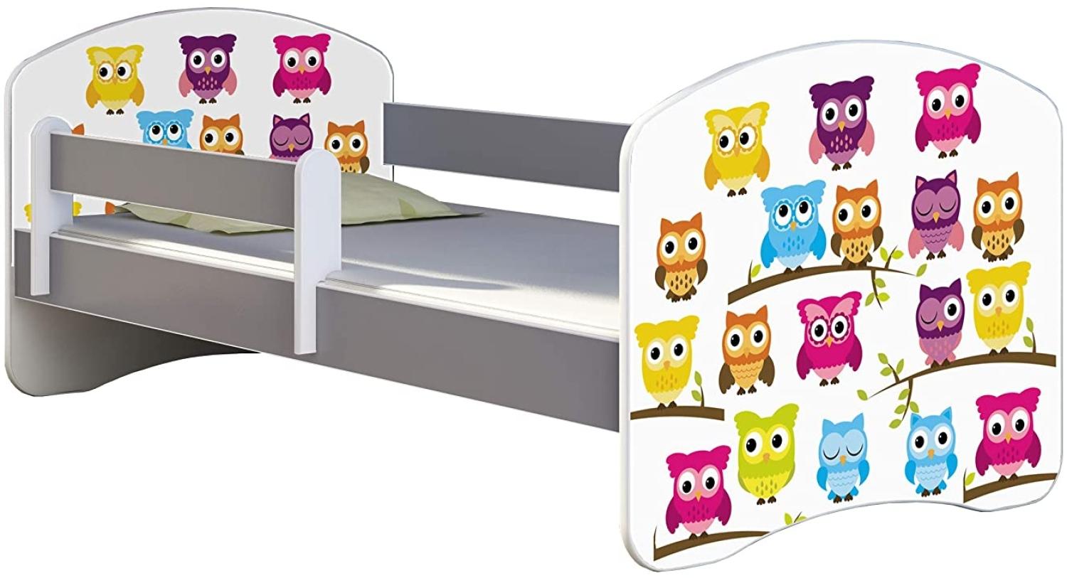 ACMA Kinderbett Jugendbett mit Einer Schublade und Matratze Grau mit Rausfallschutz Lattenrost II (31 Eule, 180x80) Bild 1