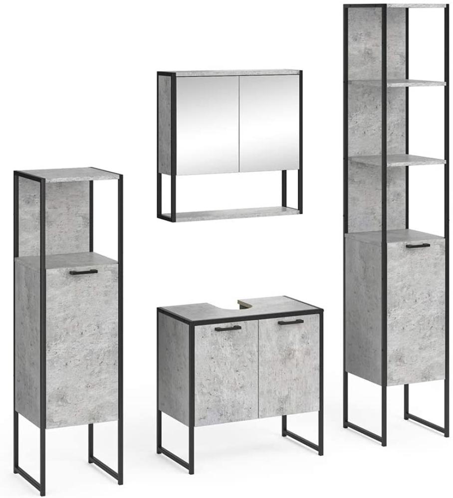 Vicco 'Fyrk' Loft Badmöbel-Set, Beton-Optik mit Spiegelschrank, Unterschrank, Midischrank & Hochschrank Bild 1