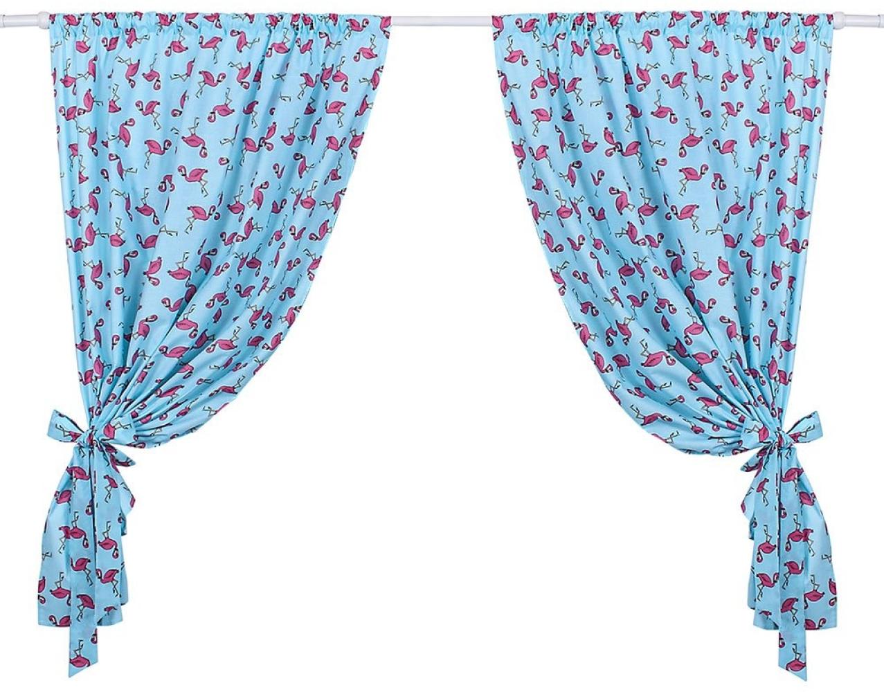 LULANDO Kinderzimmer Vorhänge Kindervorhänge Gardinen (155 cm x 120 cm) mit zwei Schleifenbändern zum Verzieren. In kinderfreundlichen Motiven erhältlich. Farbe: Flamingos Blue Bild 1