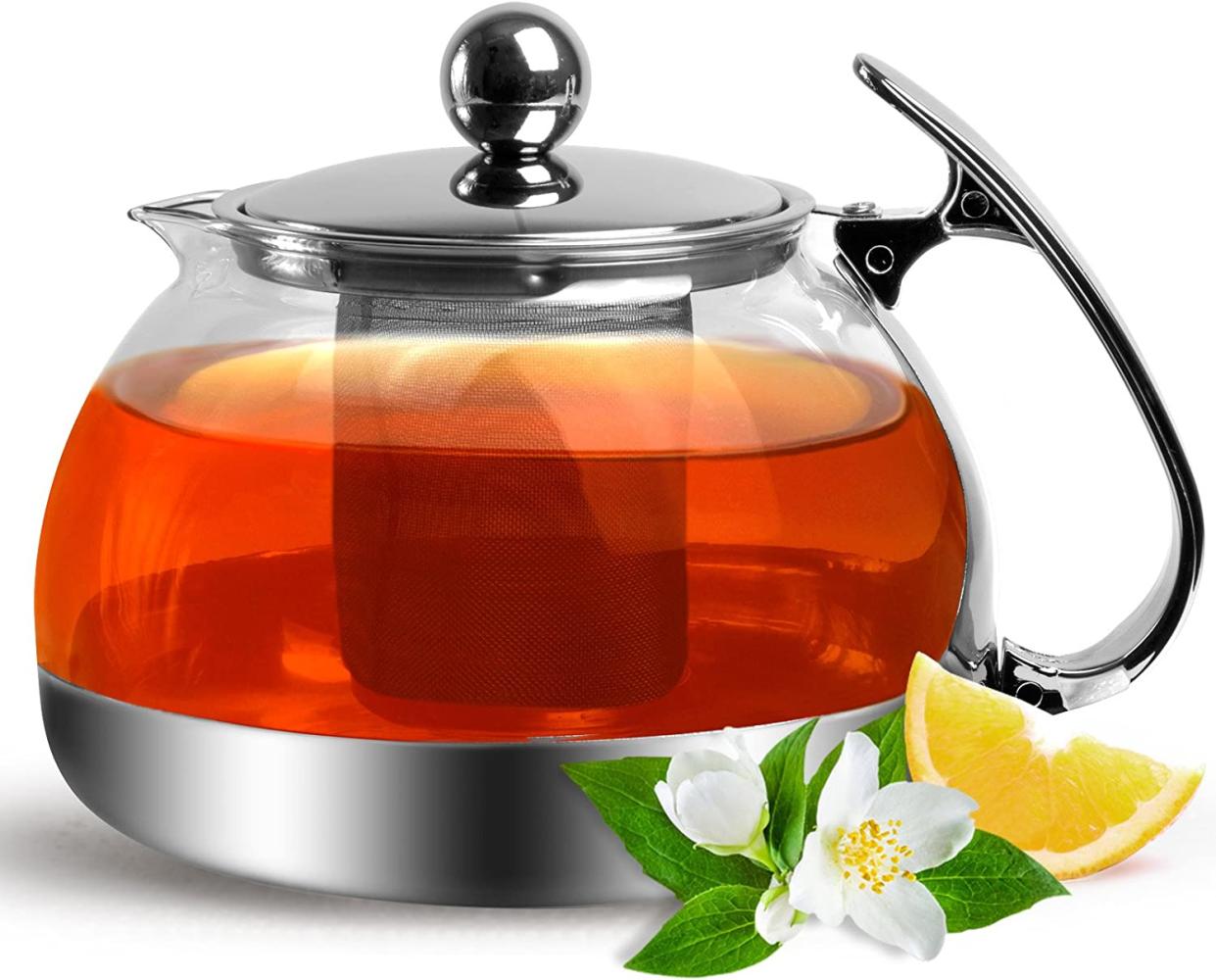 Deuba Teekanne mit Sieb aus Edelstahl Glas 1,2 Liter - Teebreiter Teekannen Kanne mit herausnehmbarem Siebeinsatz Bild 1