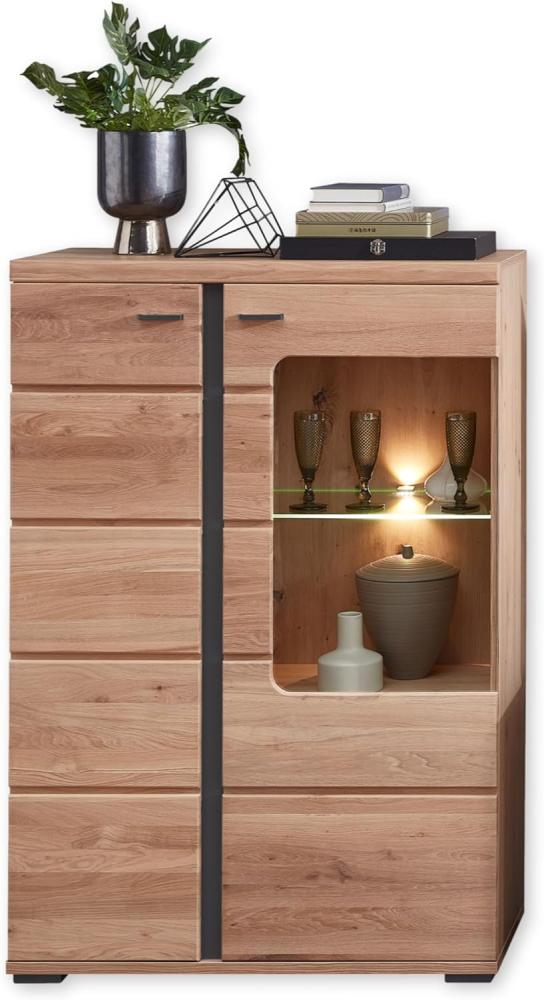 Vitrine in Altesche massiv, Old Artisan Oak Optik FSC-Zertifiziert - Moderner Vitrinenschrank mit LED-Beleuchtung und viel Stauraum - 90 x 134 x 38 cm (B/H/T) Bild 1