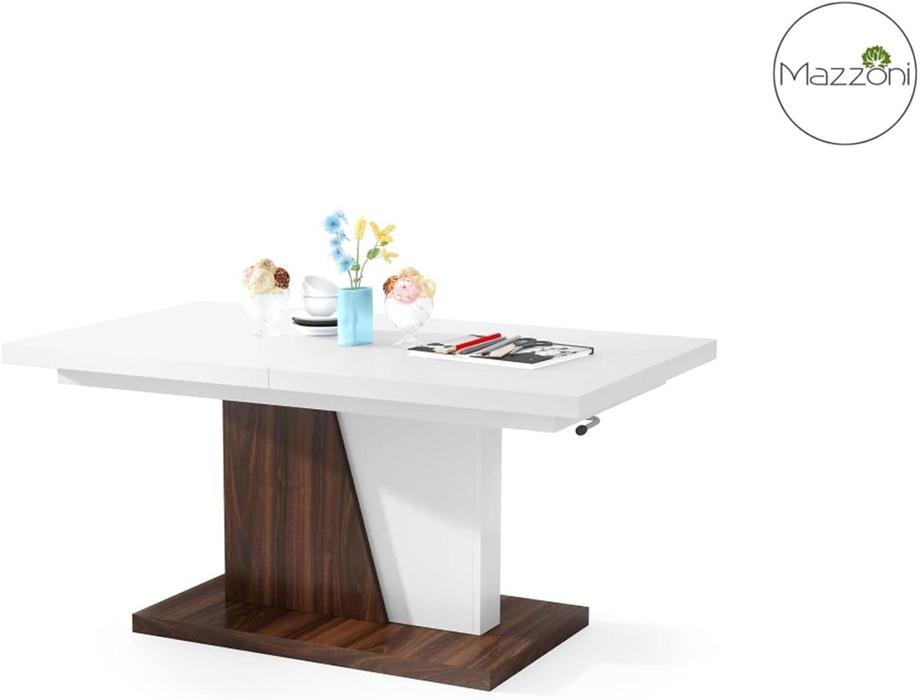 Mazzoni Design Couchtisch Tisch Grand Noir stufenlos höhenverstellbar ausziehbar 120 bis 180cm Esstisch (Weiß matt/Nussbaum) Bild 1