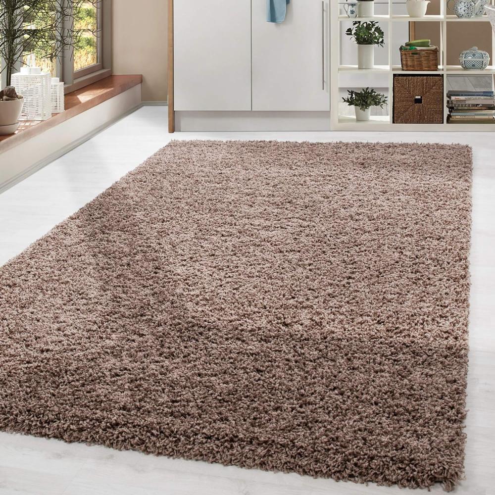 HomebyHome Shaggy Hochflor Teppich Wohnzimmer 160x230 cm Mocca - Teppich Flauschig, Modern, Plüsch und Extra Weich - Ideal für Schlafzimmer, Esszimmer und als Küchenteppich Bild 1