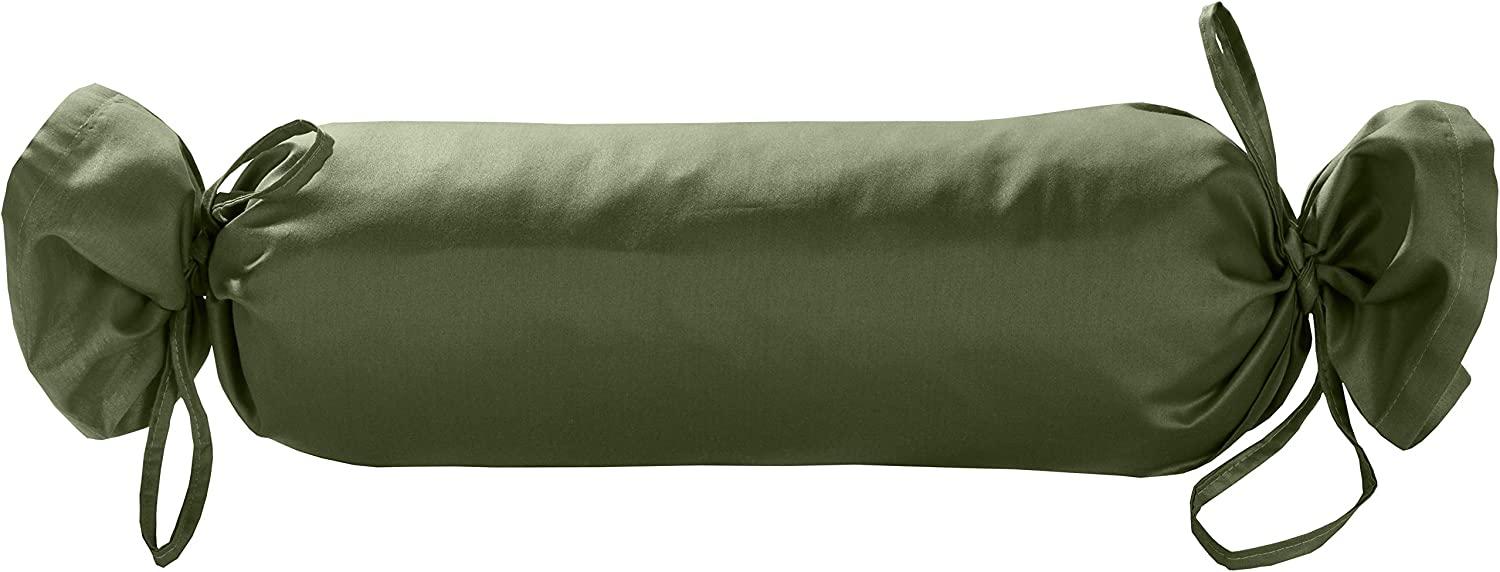 Mako Satin / Baumwollsatin Nackenrollen Bezug uni / einfarbig dunkelgrün 15x40 cm mit Bändern Bild 1