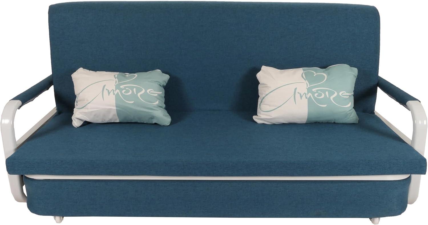 Schlafsofa HWC-M83, Schlafcouch Couch Sofa, Schlaffunktion Bettkasten Liegefläche, 190x185cm ~ Stoff/Textil dunkelblau Bild 1