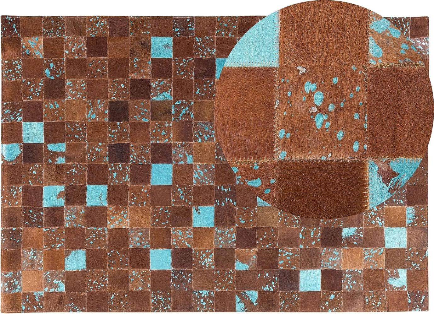 Teppich Kuhfell braun-blau 160 x 230 cm Patchwork ALIAGA Bild 1