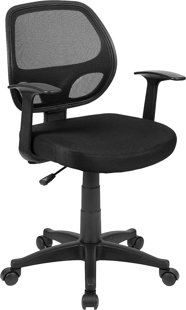 Flash Furniture Bürostuhl mit mittelhoher Rückenlehne – Ergonomischer Schreibtischstuhl mit Armlehnen und Netzstoff – Perfekt für Home Office oder Büro – Schwarz Bild 1