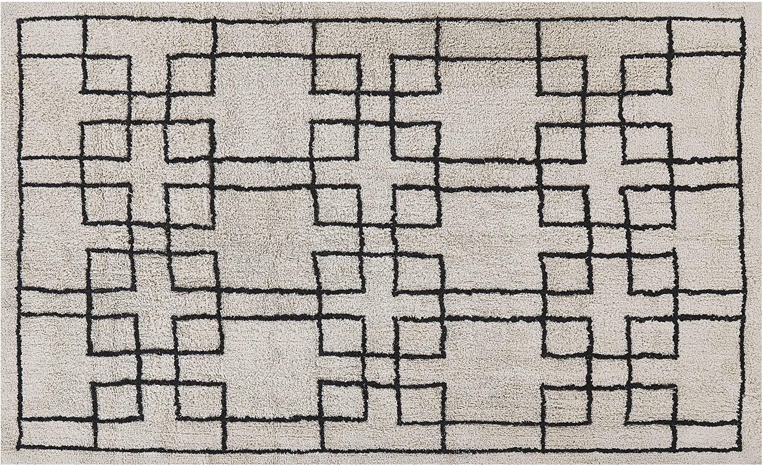 Teppich Baumwolle beige 140 x 200 cm geometrisches Muster Kurzflor TURHAL Bild 1