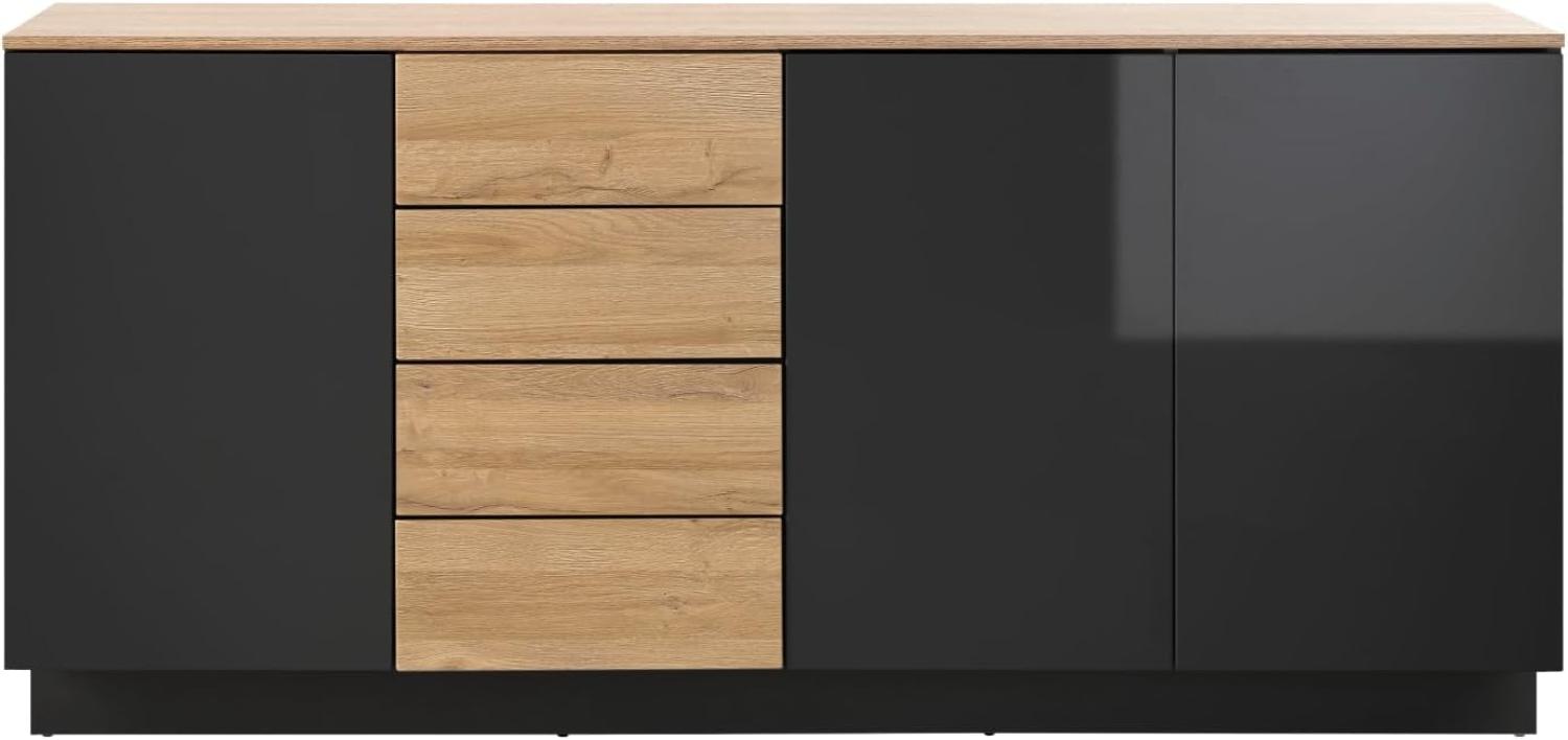 Sideboard Savanna in schwarz Hochglanz und Eiche 181 x 85 cm Bild 1