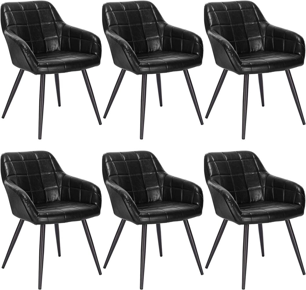 WOLTU 6 x Esszimmerstühle 6er Set Esszimmerstuhl Küchenstuhl Polsterstuhl Design Stuhl mit Armlehne, mit Sitzfläche aus Kunstleder, Gestell aus Metall, Antiklederoptik, Schwarz, BH245sz-6 Bild 1