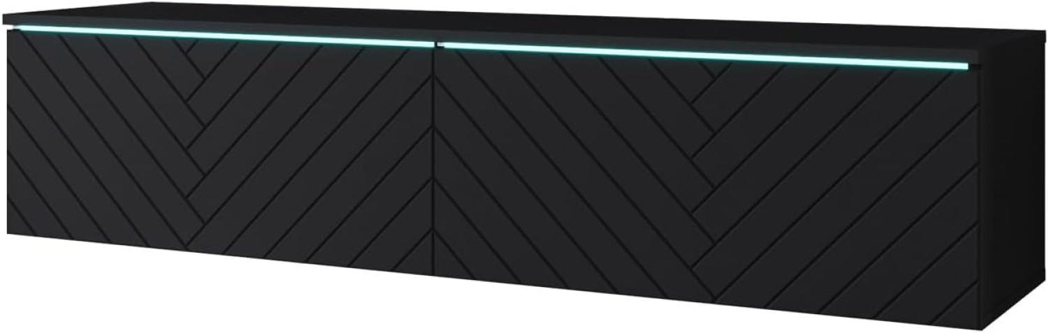 TV-Lowboard Stone 140 MDF, mit weißer LED Beleuchtung, Farbe: Schwarzer Graphit/Schwarz Fischgrät Bild 1